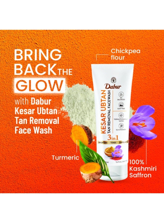 DABUR Kesar Ubtan Face Wash-100ml | Enriched with Natural Turmeric, Niacinamide & Saffron to Brighten, Tone and gently Exfoliate Skin | For Removing Tan, Dark Spots, Dirt & Impurities - Image 2
